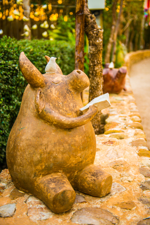 Buffalo statue in park, Thailand.の写真素材