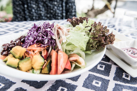Chicken salad with dressing on the table, Thailand.の写真素材