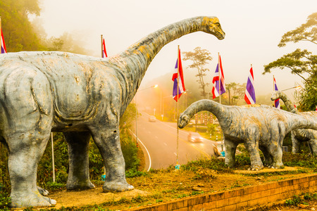 Dinosaur statue at Phayao check point  in winter, Thailand.の写真素材