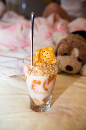 Orange Yogurt Parfait in Glass, Thailand.の写真素材
