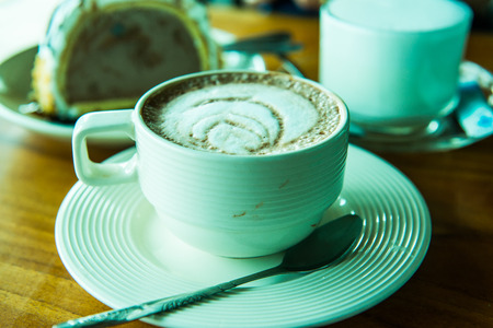 Hot chocolate in a white cup, Thailand.の写真素材