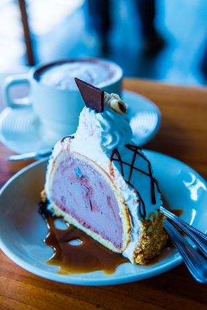 Ice cream cake on white dish, Thailand.の写真素材