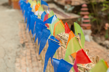 Small flag for buddhism festival, Thailand.の写真素材