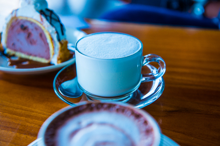 Hot milk in a cup, Thailand.の写真素材