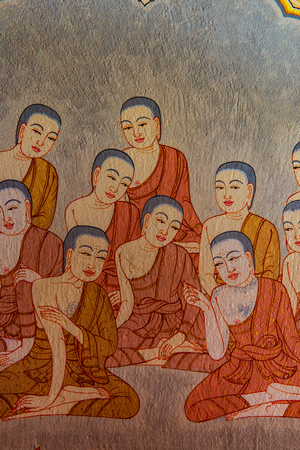 Monk drawing on wall, Thailand.のeditorial素材