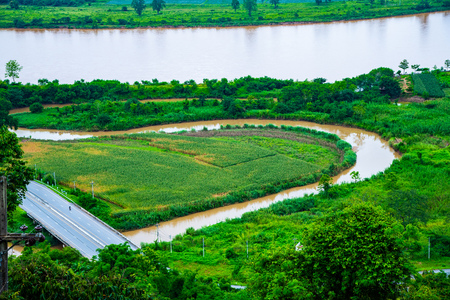 Top view of Mekong river at Chiang Saen city, Thailand.の写真素材