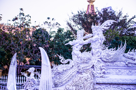 Thai style art in Rong Khun temple, Thailand.の写真素材
