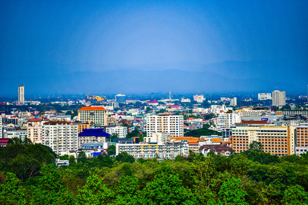 Chiangmai city with blue sky, Thailand.のeditorial素材