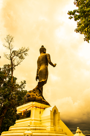 Beautiful standing Buddha in Phra That Phu Khao temple, Thailand.の写真素材