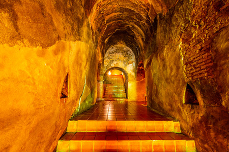 The ancient tunnel of Umong temple, Thailand.のeditorial素材