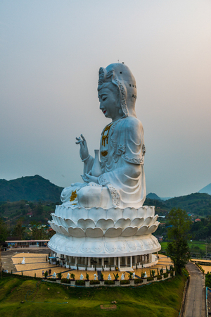 Beautiful Guan Yin statue at Huay Pla Kang temple, Thailand.のeditorial素材