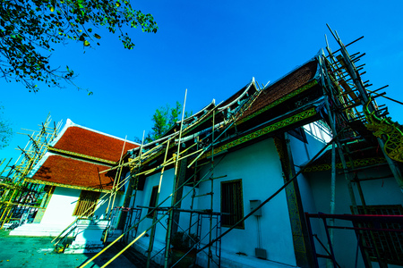 Old church under renovation in Phra That Si Chom Thong Worawihan temple, Thailand.の写真素材