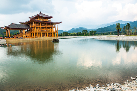 Japanese style castle in Hinoki land, Thailand.のeditorial素材