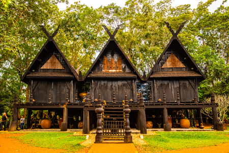 Beautiful wooden building in Baan Dam museum, Thailand.のeditorial素材