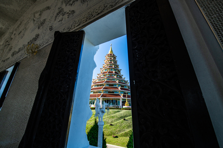 Beautiful chinese pagoda with frame in Hyuaplakang temple, Thailand.の写真素材