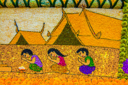 CHIANG MAI, THAILAND - February 4, 2018 : Beautiful handmade art of plant seeds in 42nd Chiang Mai Flower Festival, Thailand.のeditorial素材