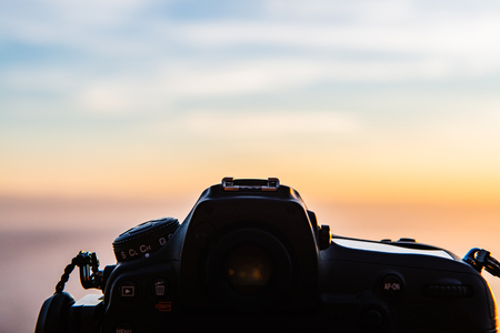 Camera with morning sky background, Thailand.の写真素材
