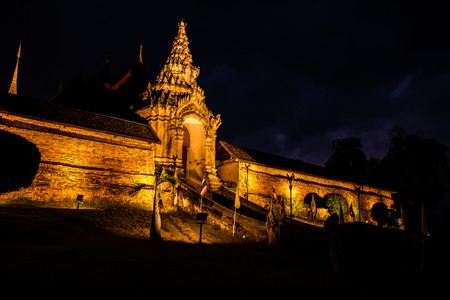 Phra Thad Lampang Luang temple in the night, Thailand.の写真素材