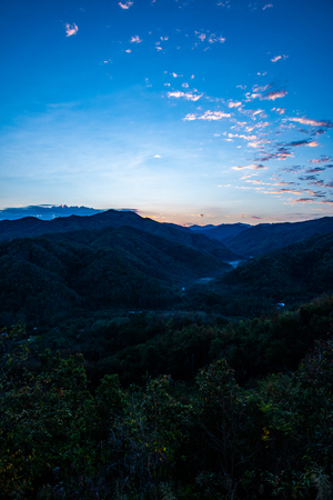 Mountain view  with mist at Wat Phrathat Doi Leng view point, Thailand.の写真素材
