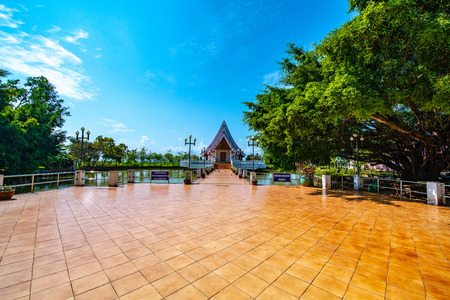 The church in pond at Si Khom Kham temple, Thailand.の写真素材