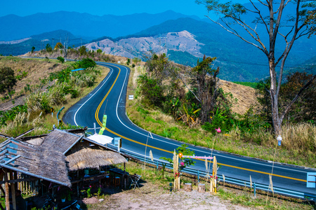 Road on mountain in boklua district, Thailand.のeditorial素材