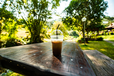 Iced coffee with natural view in Chiangmai province, Thailand.の写真素材