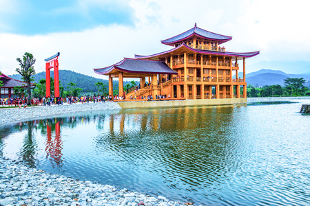 Japanese style castle in Hinoki land, Thailand.のeditorial素材
