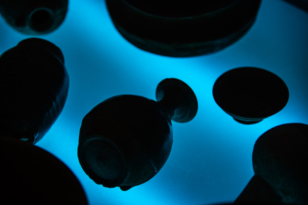 Silhouette of antique earthenware in Sukhothai province, Thailand,