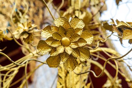 Golden iron flower in the temple, Thailand.の写真素材