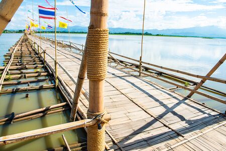 The bamboo bridge in Kwan Phayao lake, Phayao province.の写真素材