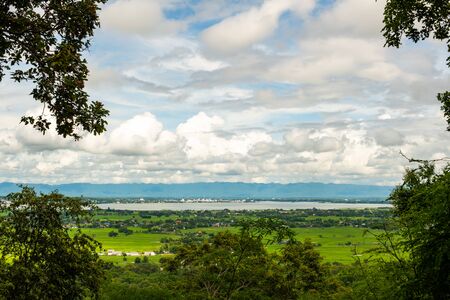 Kwan Phayao lake and Phayao city with rain clouds, Thailand.の写真素材