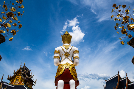 CHIANGMAI, THAILAND - July 21, 2019: Angel statue with blue sky in Den Salee Sri Muang Gan temple, Thailand.のeditorial素材