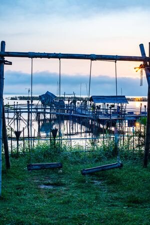 Kwan Phayao lake at sunrise, Thailand.の写真素材