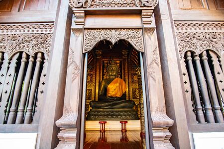 Beautiful Buddha statue in Chedi Luang Varavihara temple, Chiangmai province.