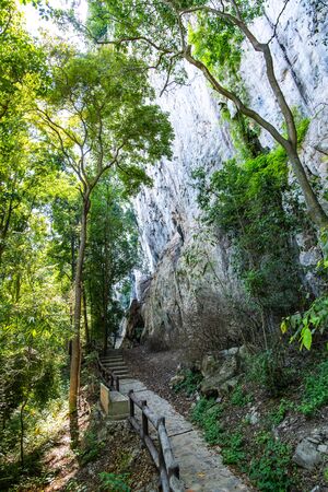 Pathway in tourist attraction of Phratupha rock painting, Lampang province.の写真素材