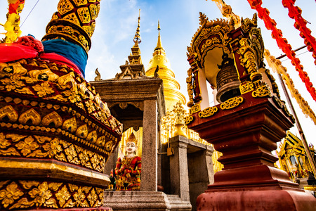 Phra That Hariphunchai pagoda with beautiful lantern in Lamphun Lantern Festival, Lamphun province.