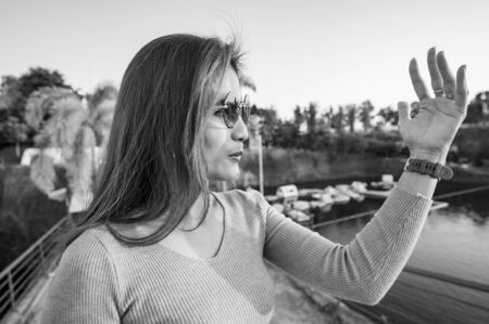 Thai woman with water garden background, Thailand.の写真素材