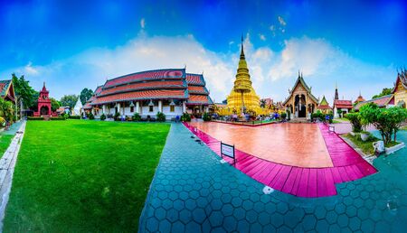 LAMPHUN, THAILAND - December 27, 2019 - Panorama of Phra That Hariphunchai temple, Lamphun Province.のeditorial素材