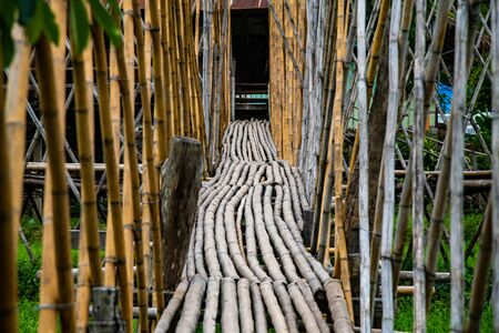 Bamboo bridge in Pua district, Thailand.の写真素材