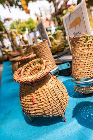Fish trap for donation in Thai temple, Chiang Mai provinceの写真素材