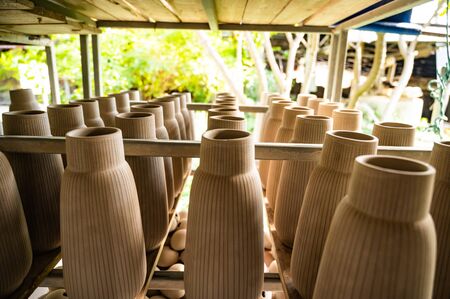 Stock of ceramic vase in ceramic factory, Lampang province.の写真素材