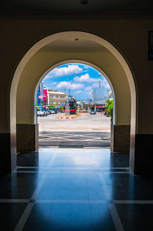 LAMPANG, THAILAND - March 6, 2020 : Entrance frame of Nakhon Lampang railway station building, Thailand.のeditorial素材