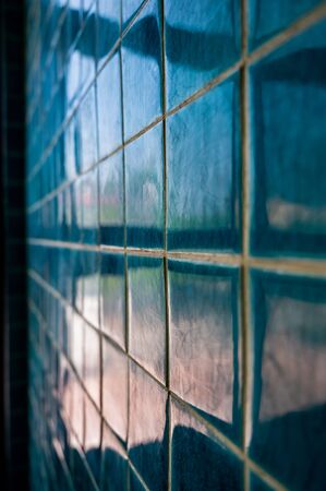 Background of blue ceramic tile, Thailand.の写真素材