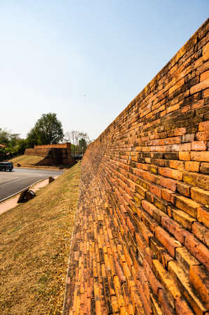 Old brick wall in Lampang province, Thailand.のeditorial素材