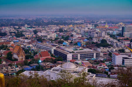 NAKHONSAWAN, THAILAND - January 24, 2020 : Aerial view of Nakhon Sawan cityscape, Thailand.のeditorial素材