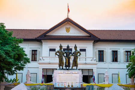 CHIANG MAI, THAILAND - April 10, 2020 : Three Kings Monument in Chiang Mai Province, Thailand.のeditorial素材