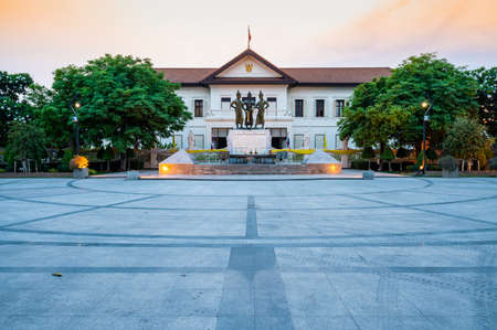 CHIANG MAI, THAILAND - April 10, 2020 : Three Kings Monument in Chiang Mai Province, Thailand.のeditorial素材