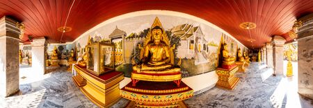 Panorama of Golden Buddha Statue in Phra That Doi Suthep Temple, Chiang Mai Province.