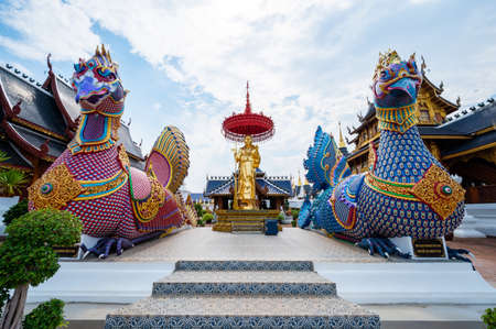 CHIANG MAI, THAILAND - April 24, 2020 : Khru Ba Thueng statue at Ban Den temple, Chiang Mai...