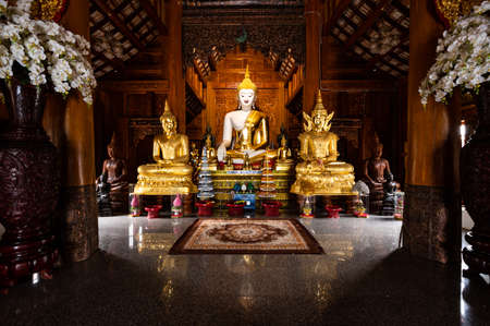 White Buddha statue in Ban Den temple, Chiang Mai province.のeditorial素材